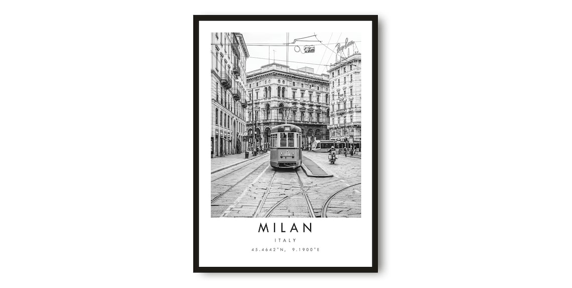 Milan Travel Print, Black And White Italy Poster