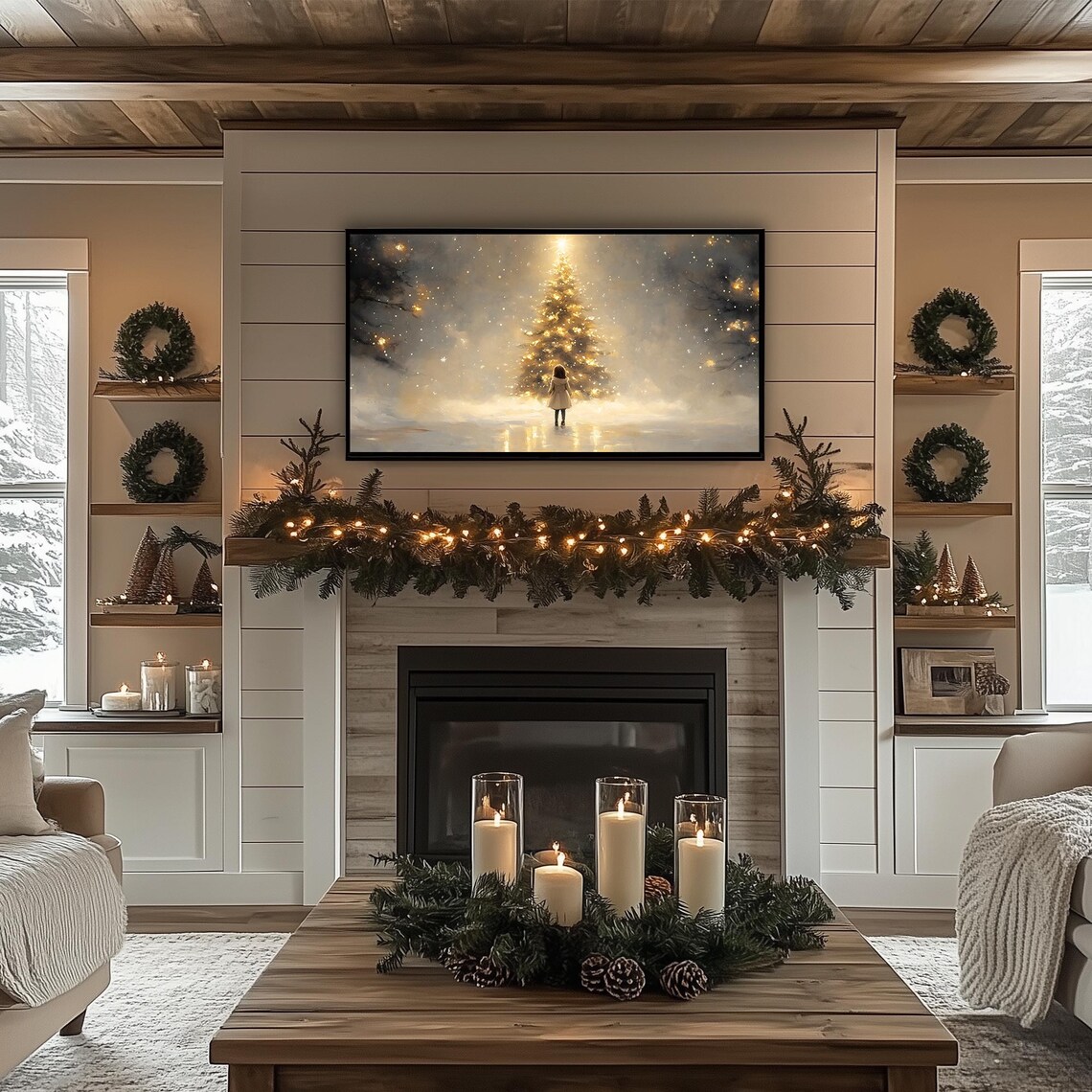 Glowing Christmas Tree with Little Girl in Snow Frame TV Poster - Image 4