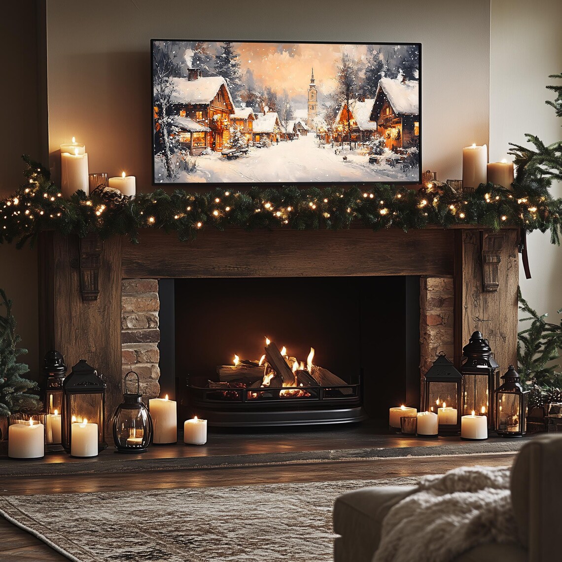 Dreamy White Poinsettias Holiday Floral Painting Red Berries Frame TV Poster - Image 4