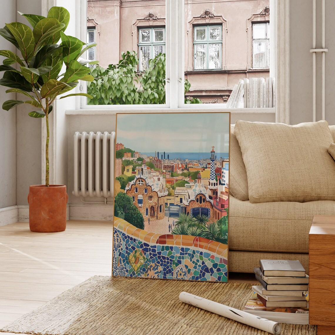 Barcelona Park Guell Watercolor Art Print, Spain - Image 2