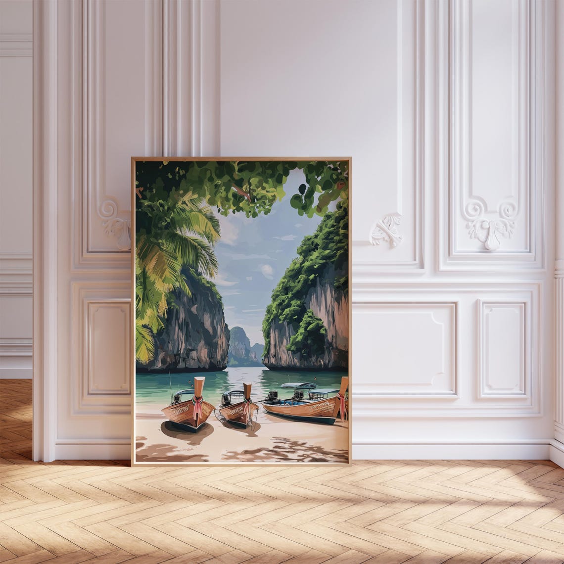 Thailand Phi Phi Island Longtail Boats Limestone Cliffs Beach Poster - Image 3