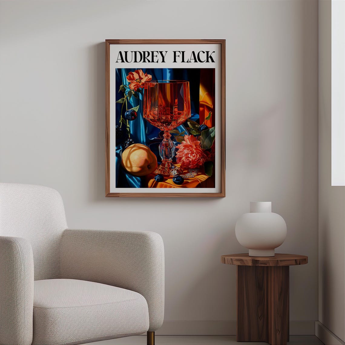 Audrey Flack Amber Goblet Dahlia Peach Still Life Fiery Glow Print - Image 2