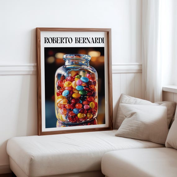Roberto Bernardi Inspired Poster Colourful Candy Sweet Jar Still Life Wall Art Print Bernardi Inspired Print Modern Home Wall Decor