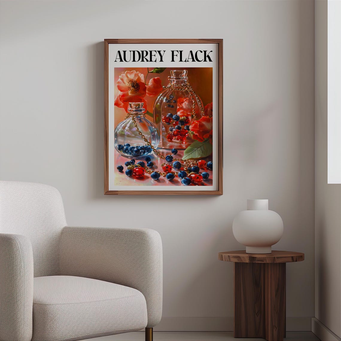 Audrey Flack Glass Bottles Berry Chain Poppy Blush Light Print - Image 2