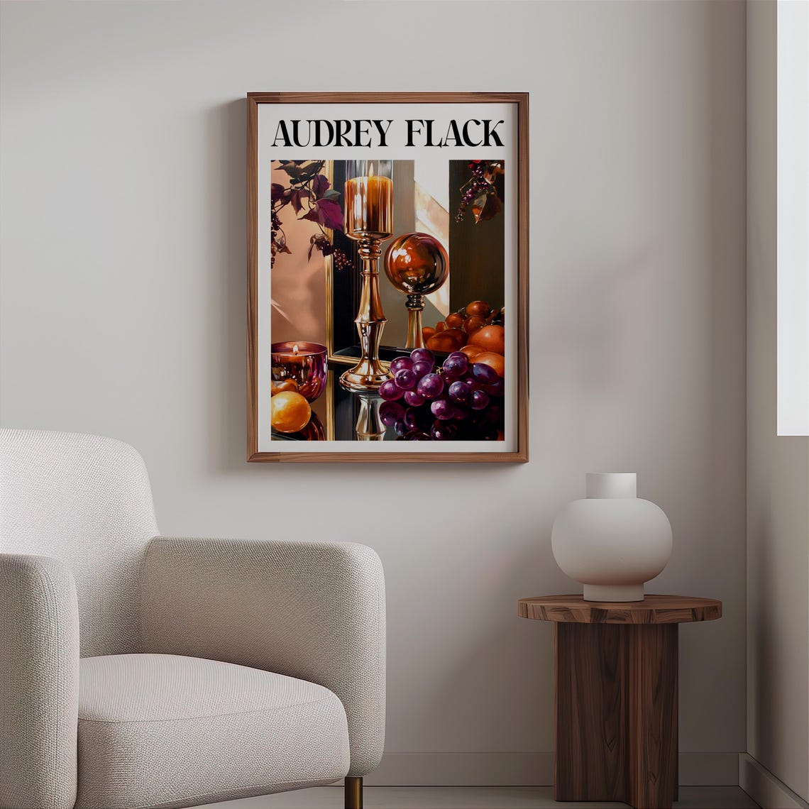 Audrey Flack Inspired Brass Candlestick Crystal Orb Grapes Poster - Image 2