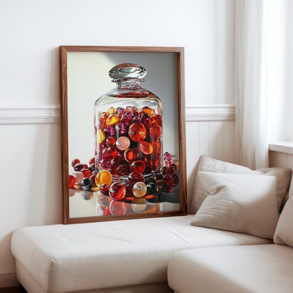 Roberto Bernardi Inspired Poster Colourful Candy Sweet Jar Still Life Wall Art Print Bernardi Inspired Print Modern Home Wall Decor