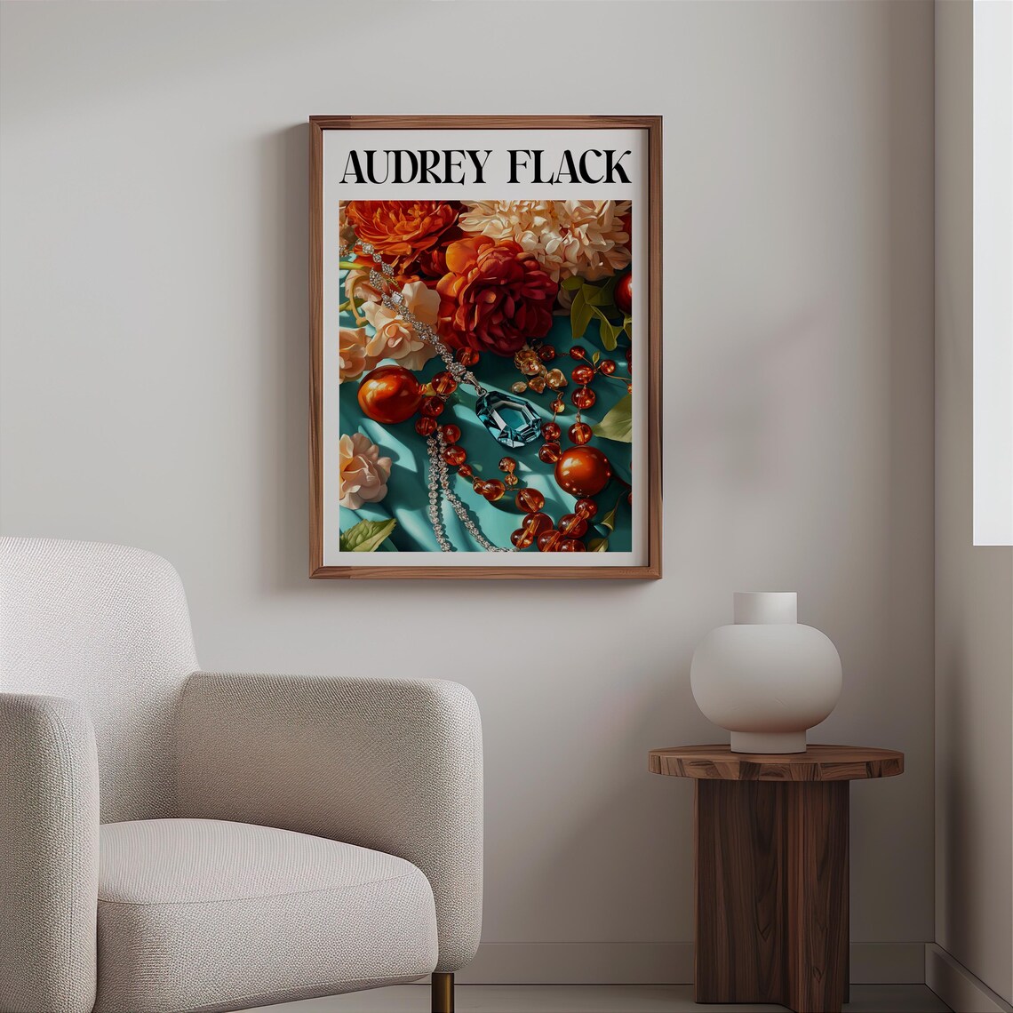 Audrey Flack Amber Beads Peony Teal Silk Still Life Art Print - Image 2