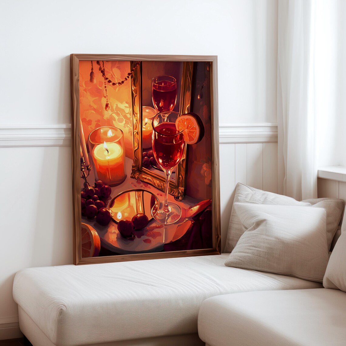 Cocktail Glasses and Candles Warm Amber Still Life Poster Art