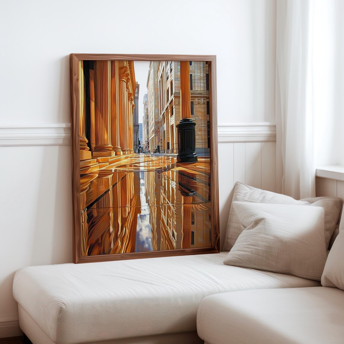 Photorealistic Classical Columns Street Mirrored In Wet Stone Poster