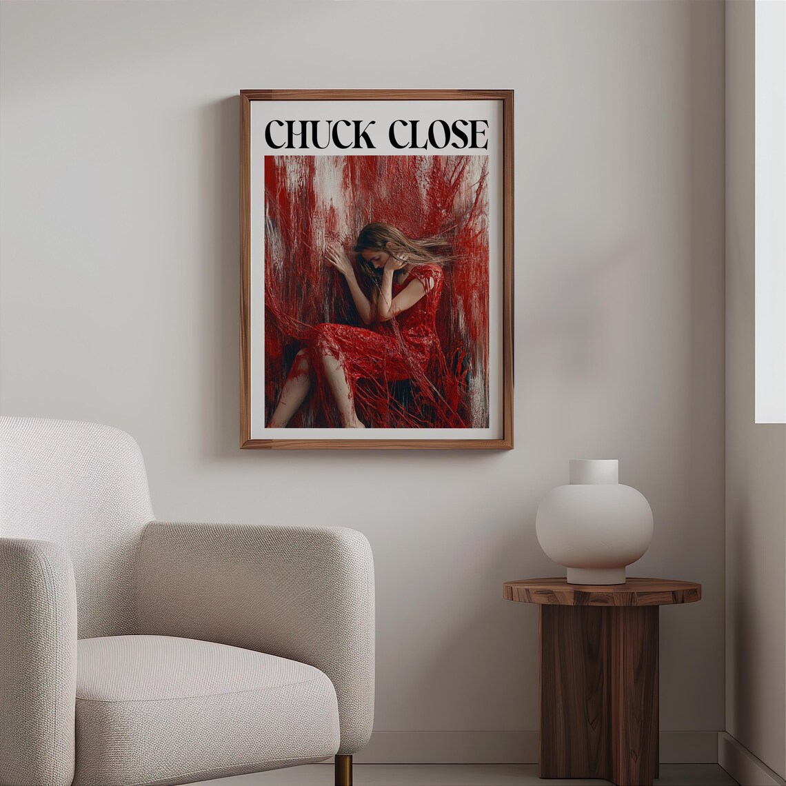 Chuck Close Woman Red Dress Paint Drips Emotional Art Poster - Image 2