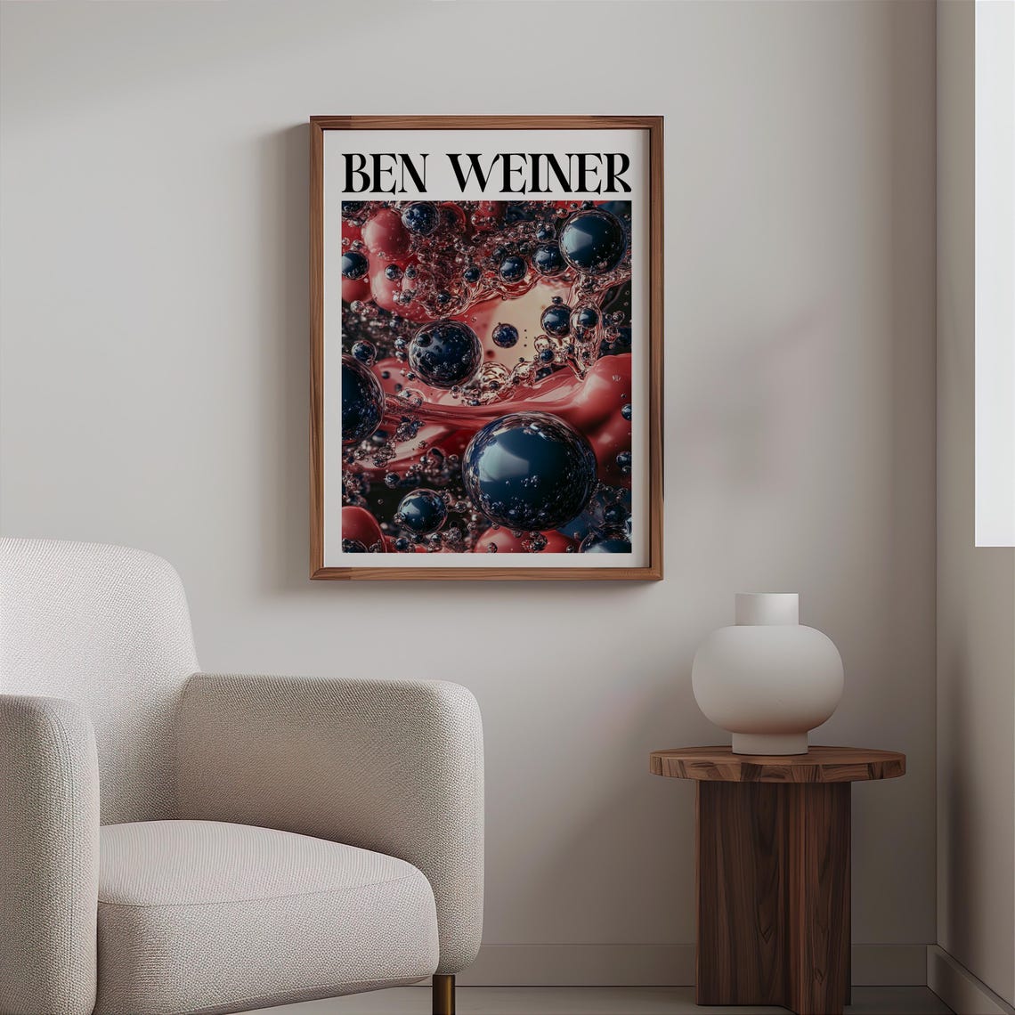 Ben Weiner Inspired Midnight Blue Red Bubbles Swirl Abstract Art Print - Image 2