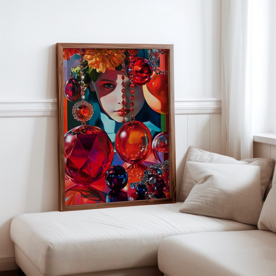 Ruby Crystal Ornaments with Female Face Surreal Still Life Poster