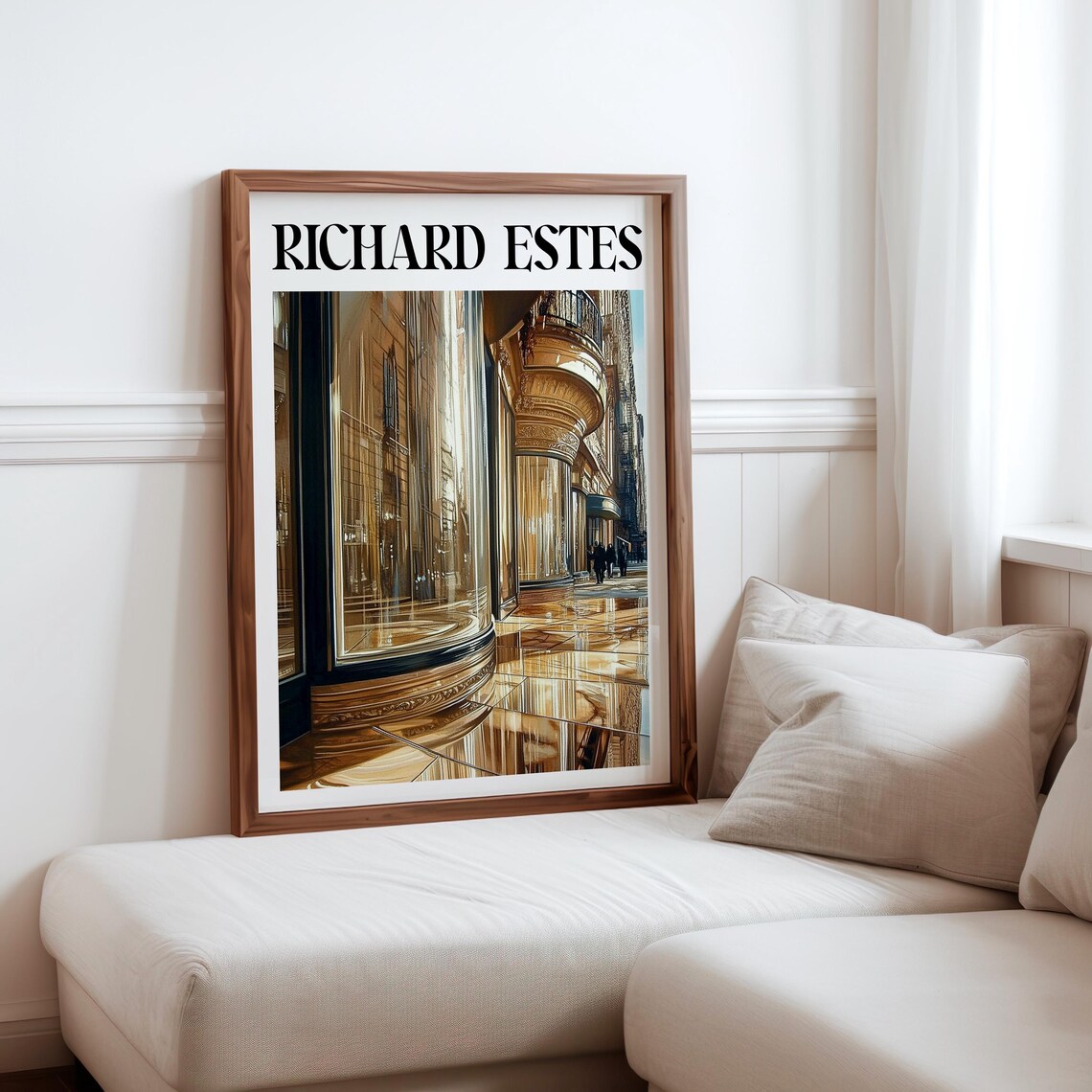 Curved Bay Window Building Golden Street Photorealism Urban Art Poster