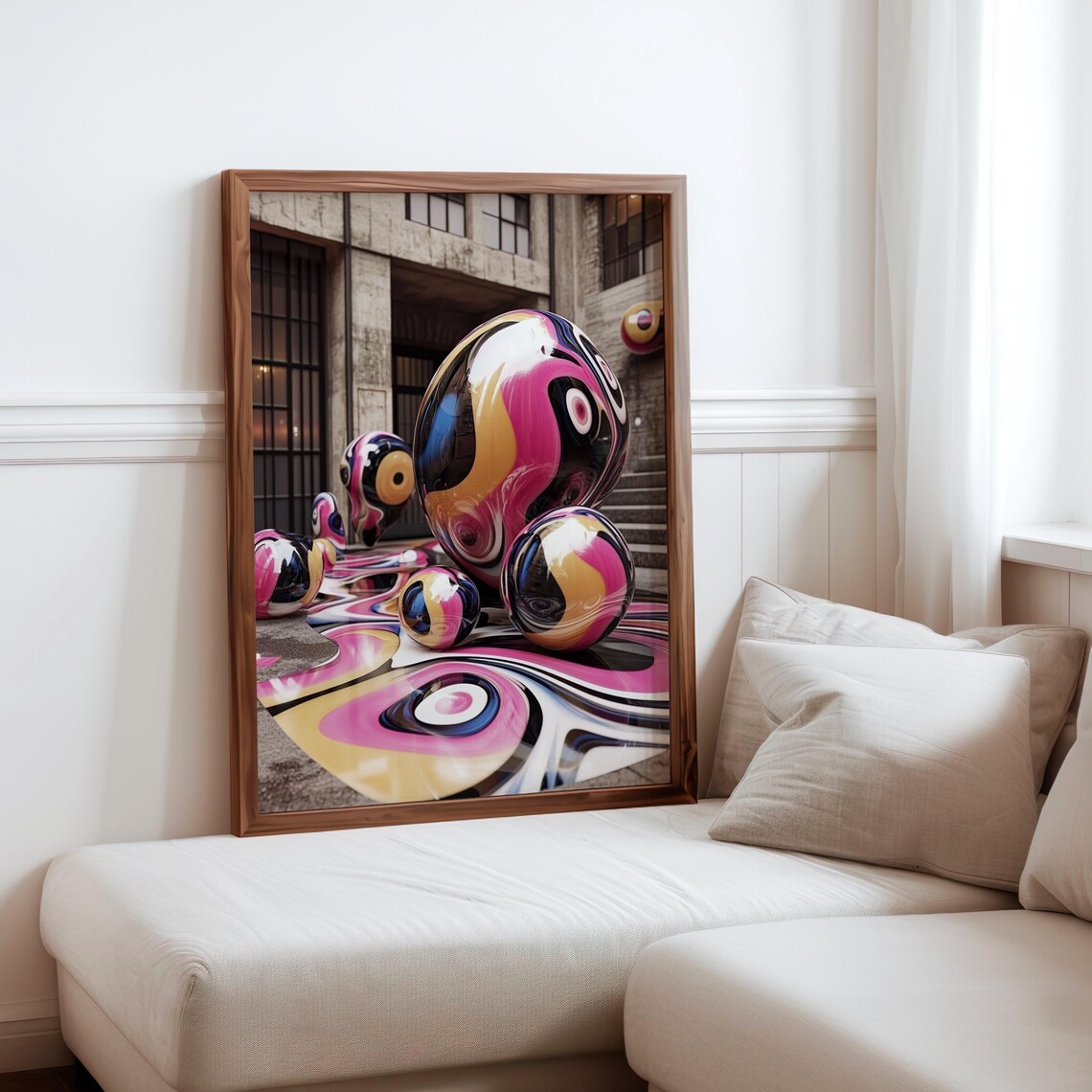 Colorful Glossy Swirled Spheres Urban Alley Surreal Art Poster