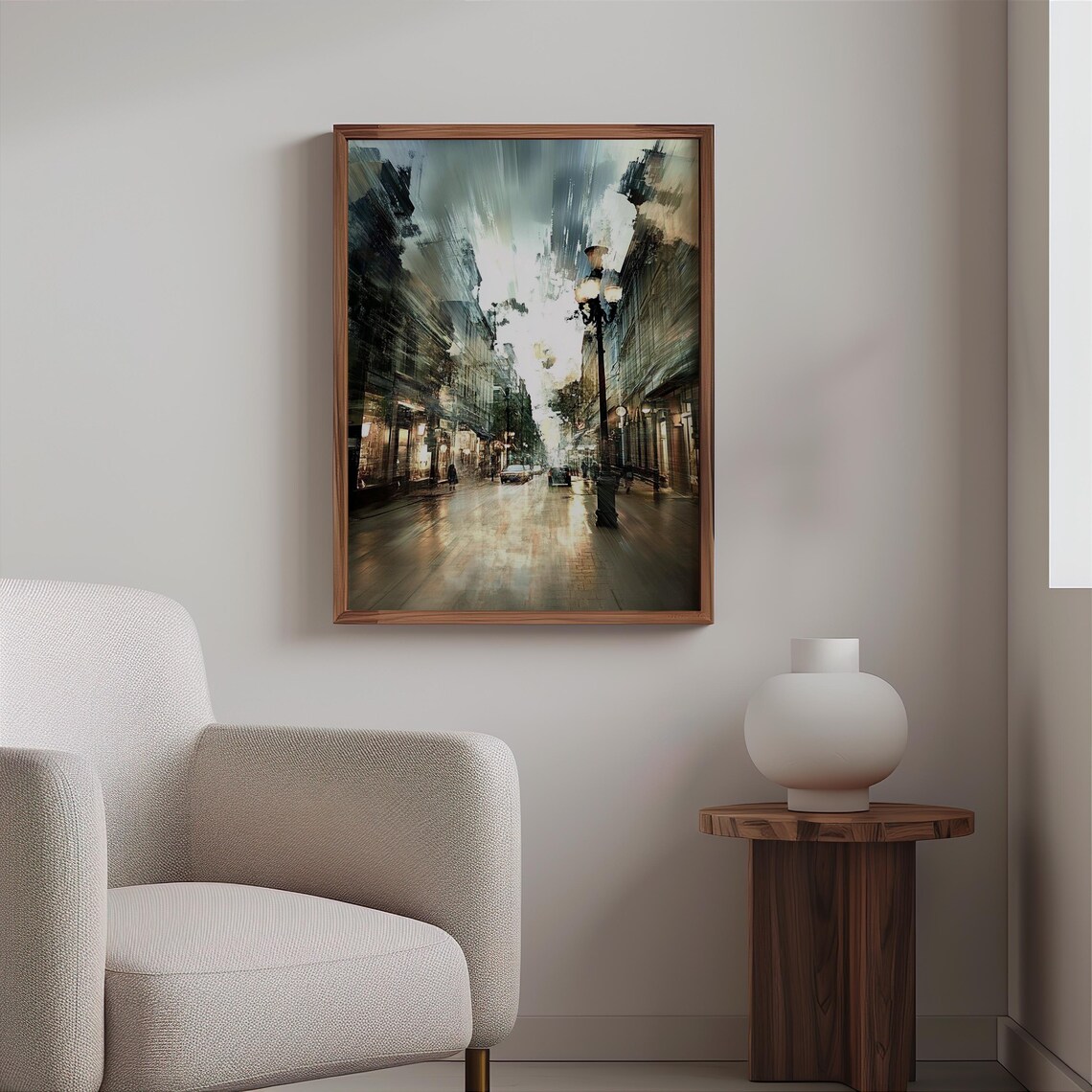 Ethereal Motion Blur City Street Lamp Posts Hazy Teal Art Poster - Image 2