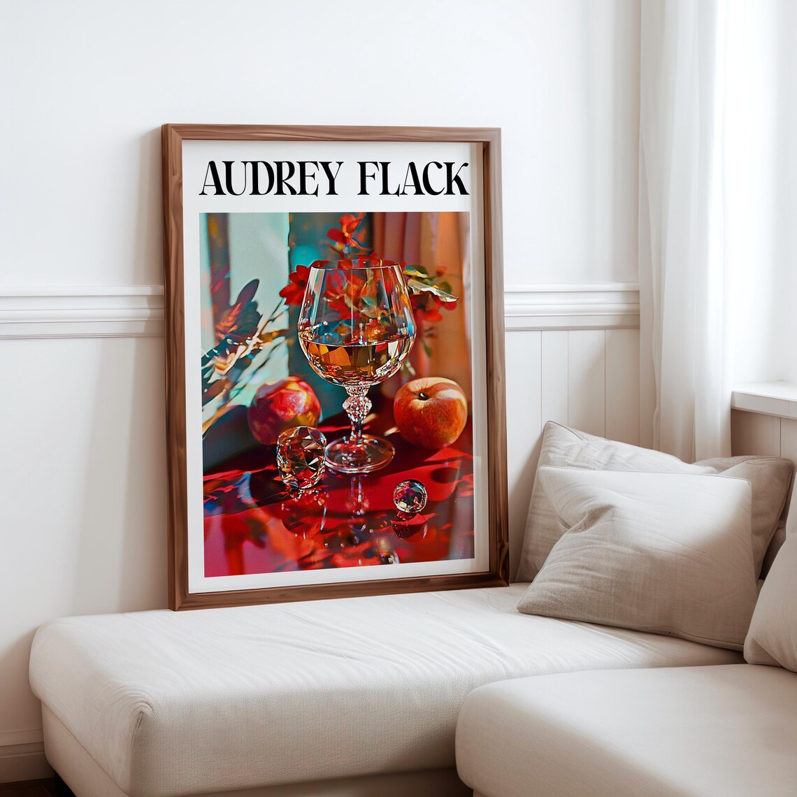Audrey Flack Amber Wine Glass Apples Faceted Gems Still Life Print