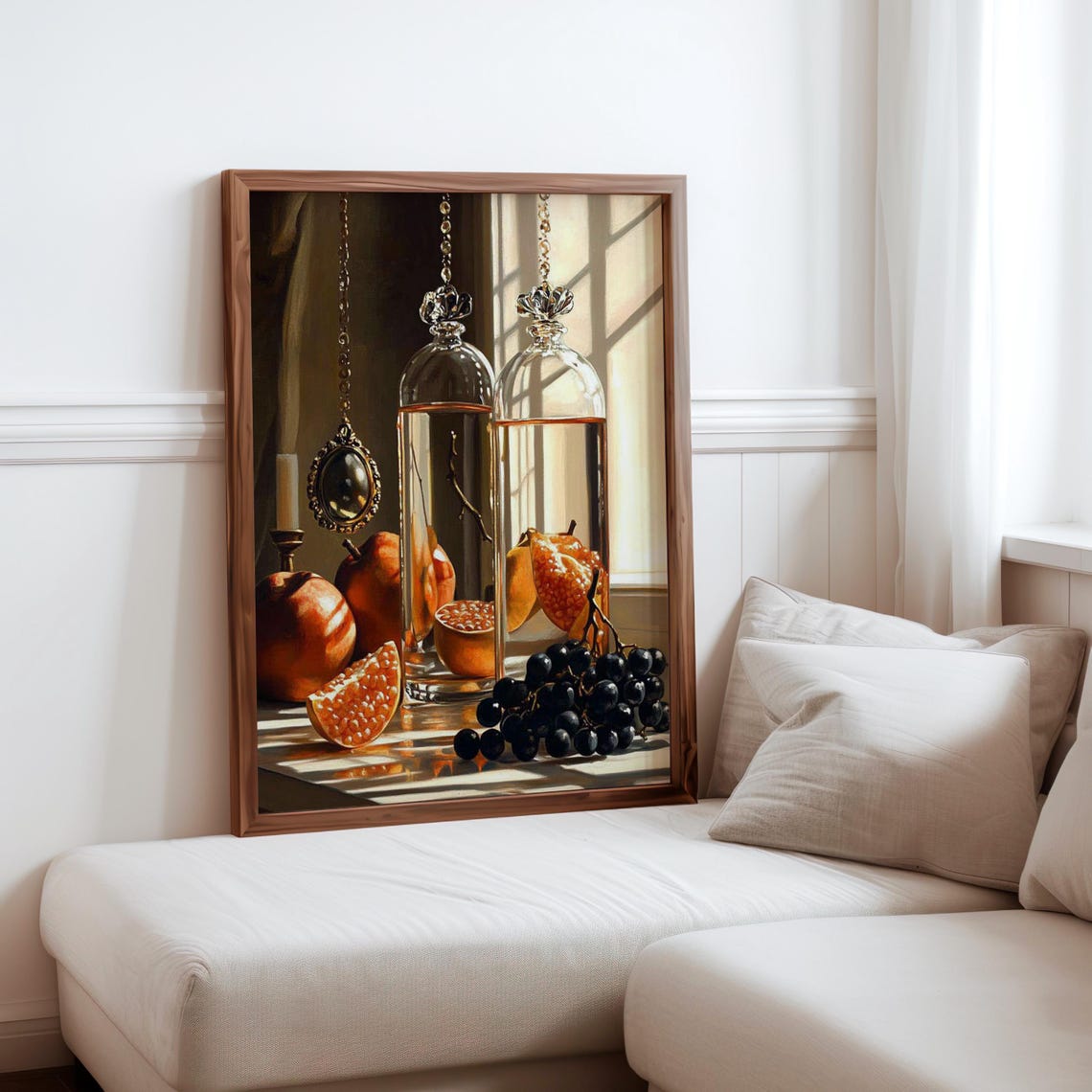 Hanging Glass Bell Jars Pomegranates Cameo Still Life Art Print