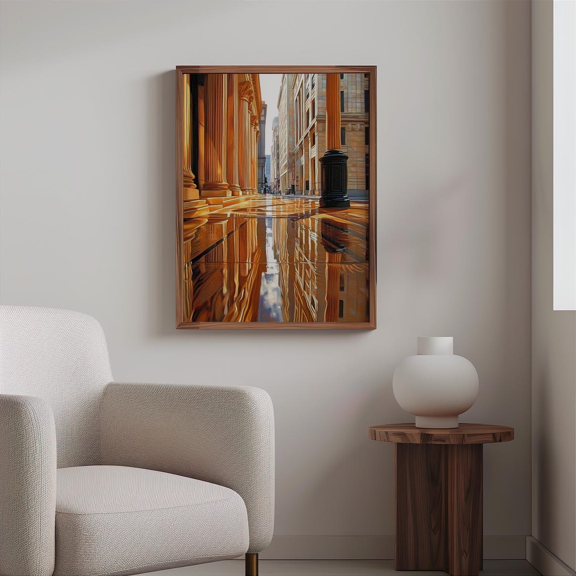 Photorealistic Classical Columns Street Mirrored In Wet Stone Poster - Image 2