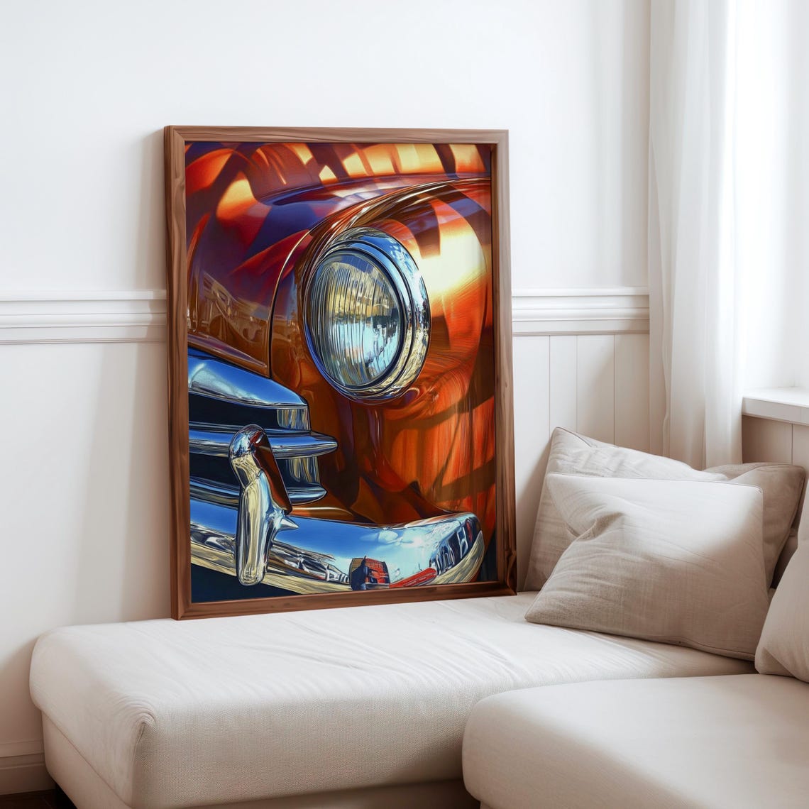 Orange Classic Car Headlight Chrome Grille Gloss Close-Up Poster