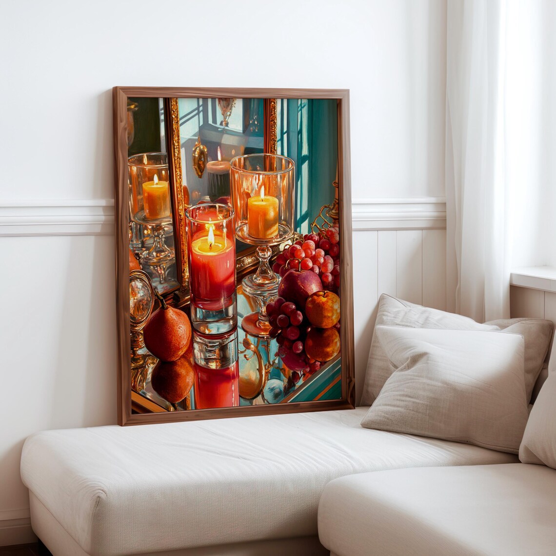 Audrey Flack Inspired Candles Grapes Mirror Still Life Warm Glow Print