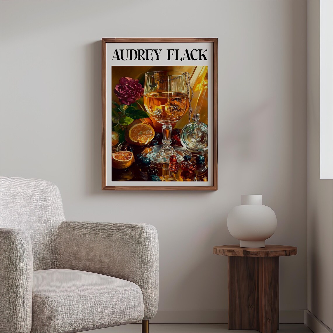 Audrey Flack Wine Glass Citrus Blueberries Golden Still Life Print - Image 2