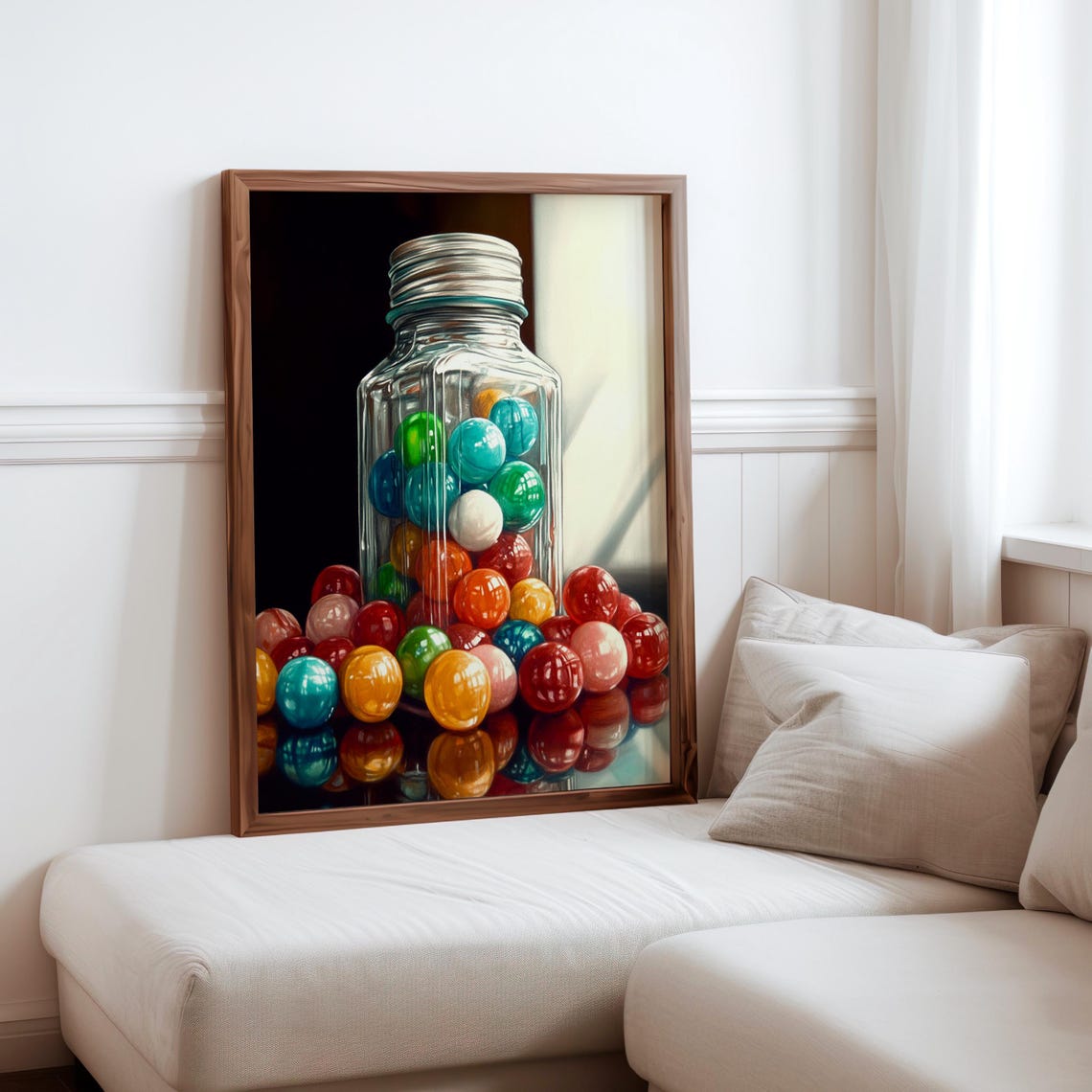 Candy Jar Metal Lid Gumballs Spilling Over Dark Reflective Poster