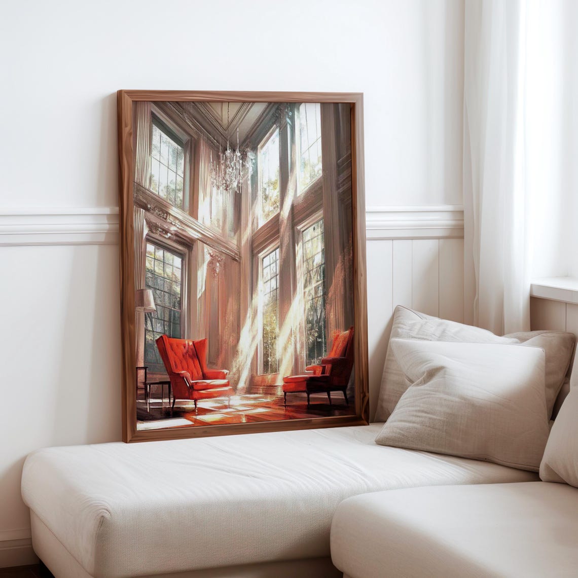 Grand Hall Red Wingback Chairs Sunbeam Classic Interior Poster