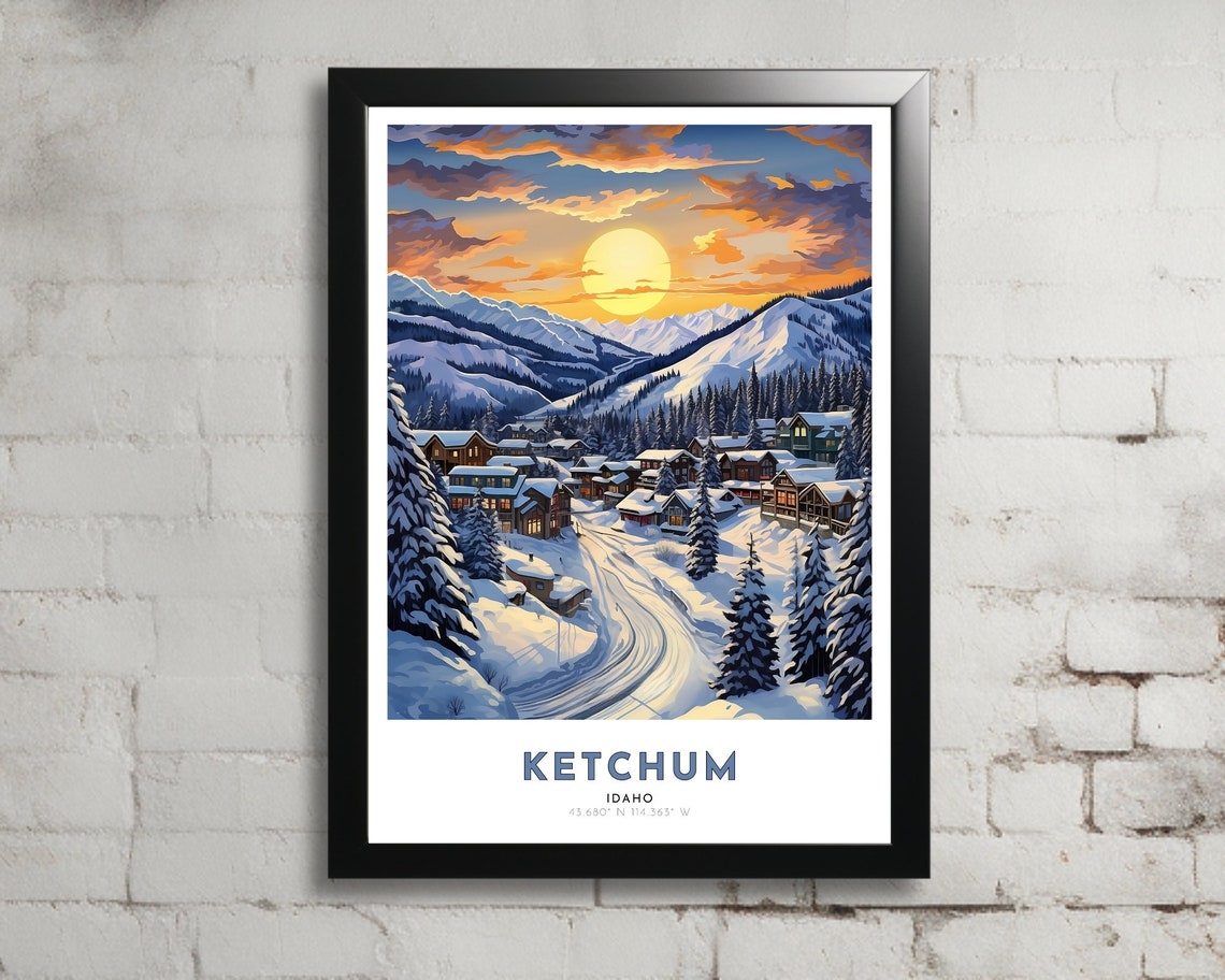 Ketchum Travel Poster Of Idaho Art Nouveau Gift For Lovers Of Ketchum Idaho Wall Art Decor Of Ketchum Painting