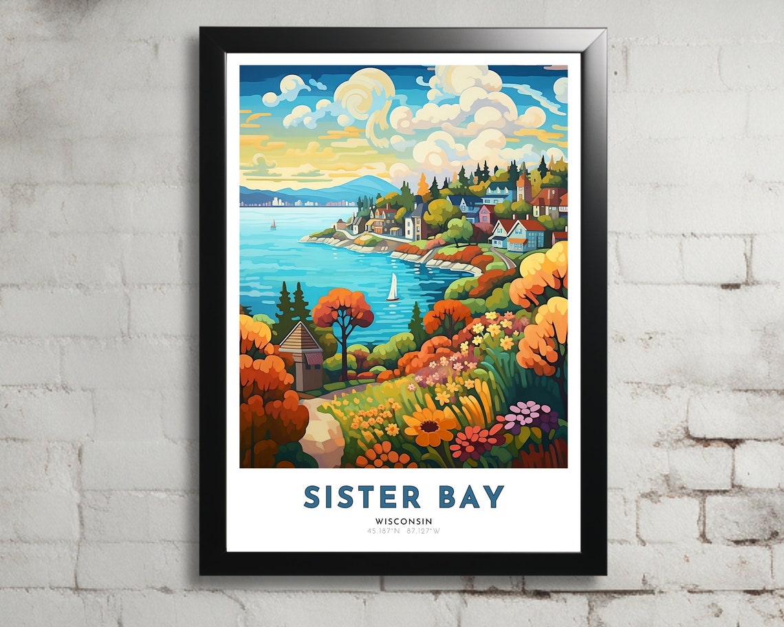 Sister Bay Travel Poster Of Wisconsin Art Nouveau Gift For Lovers Of Sister Bay Wisconsin Wall Art Decor Print Of Great Lakes Painting
