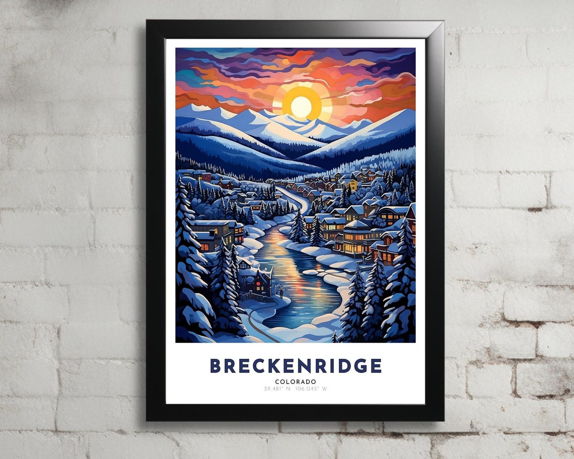 Breckenridge Colorado Snowy Mountain Town Golden Sunset Poster