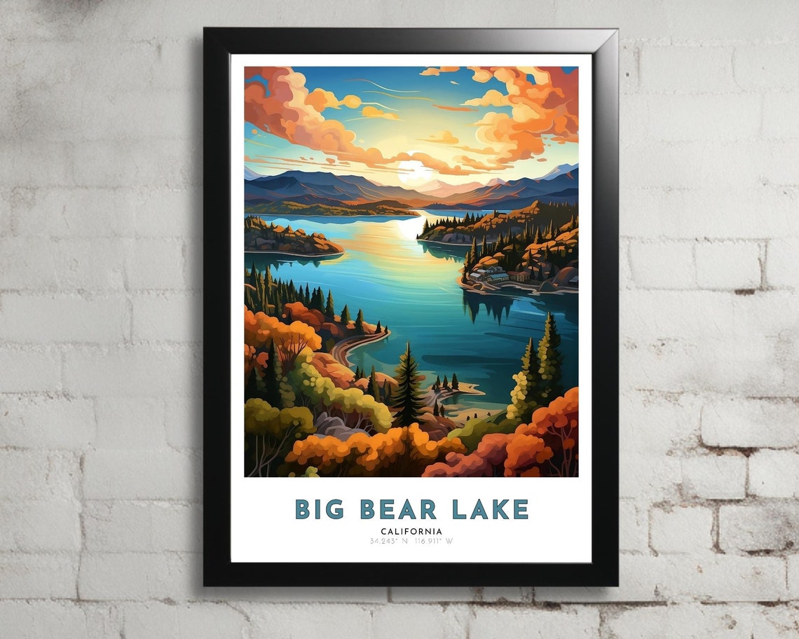 Big Bear Lake California Sunset Pine Forest Mountain Lake Poster