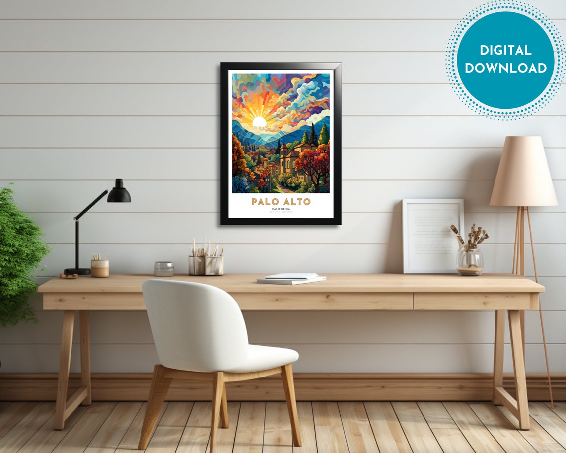 Palo Alto Travel Poster Of California Art Nouveau Gift For Lover Of California Wall Art Decor Of Silicon Valley Painting - Image 3
