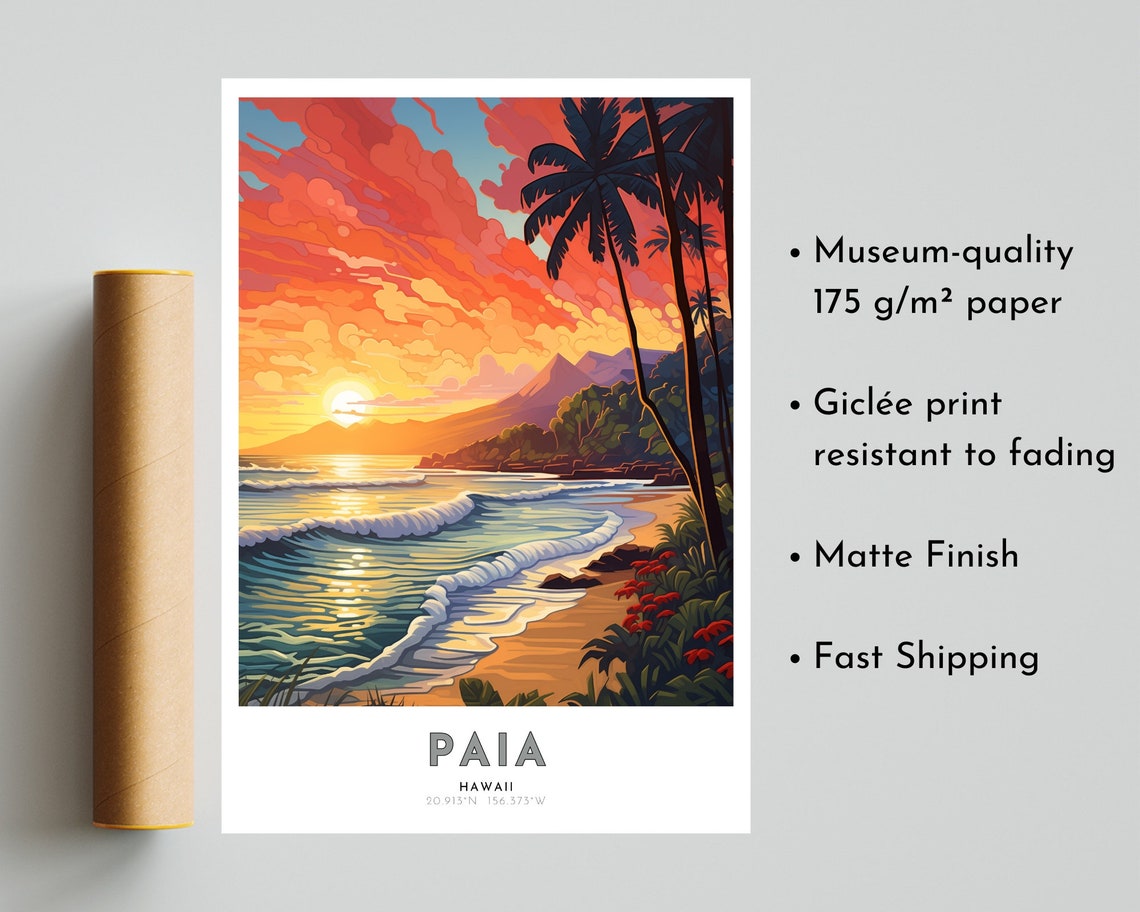 Paia Travel Poster Of Hawaii Art Nouveau Gift For Lovers Of Paia Hawaii Wall Art Decor Print Of Maui Painting Of Pacific Islands - Image 5