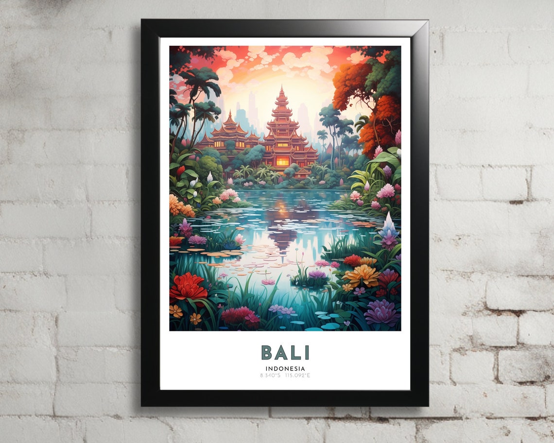 Bali Travel Poster Of Indonesia Art Nouveau Gift For Lovers Of Bali Indonesia Wall Art Decor Print Of Island Of Gods Painting