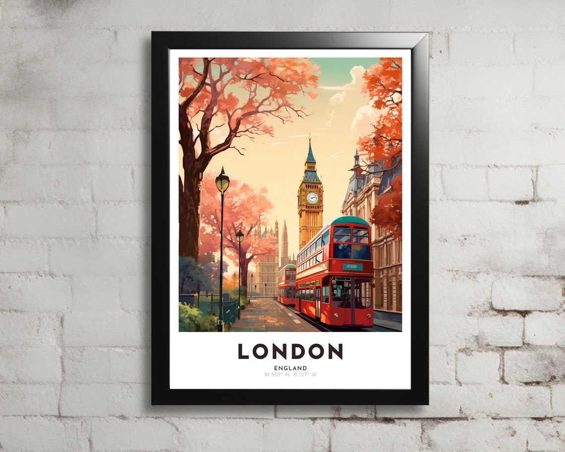 London Travel Poster Of England Art Nouveau Gift For Lovers Of London England Wall Art Decor Of Uk Painting