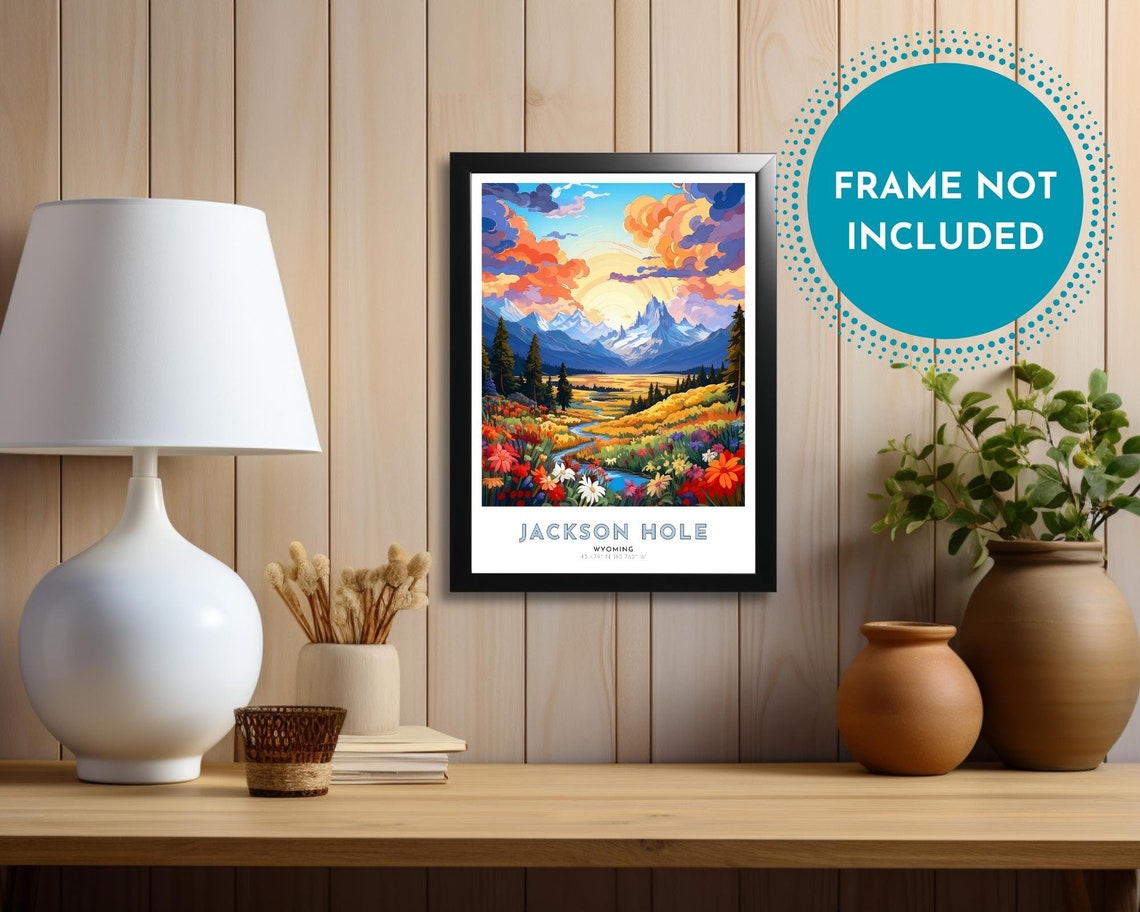 Jackson Hole Wyoming Wildflower Meadow Mountain Sunset Poster - Image 3