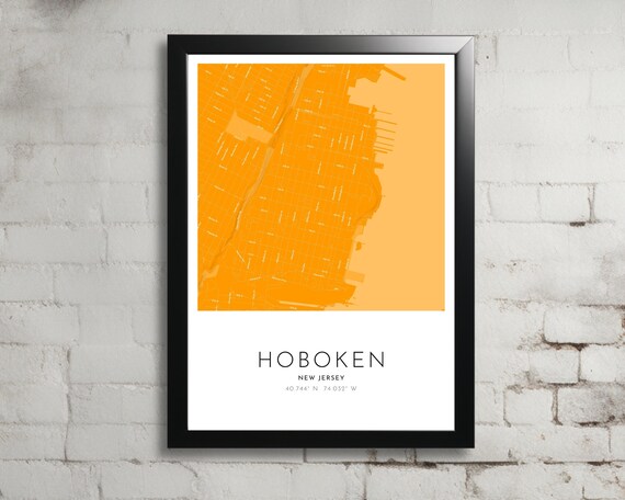 Hoboken New Jersey Orange Street Map Modern City Travel Poster