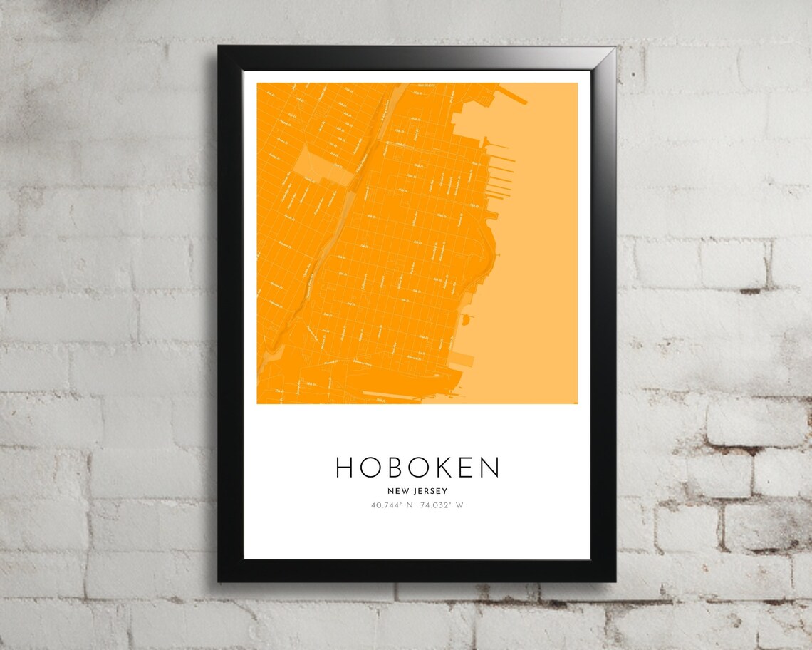 Hoboken New Jersey Orange Street Map Modern City Travel Poster