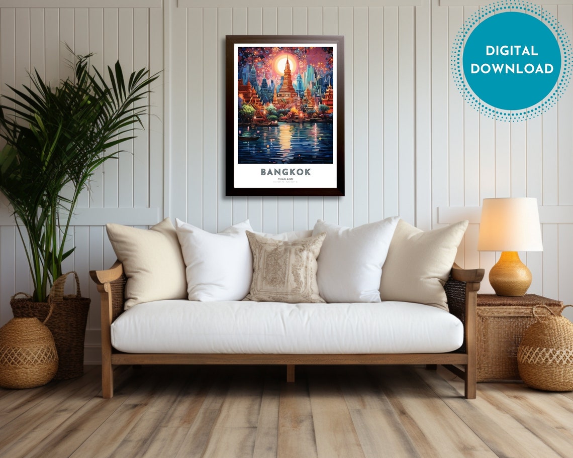 Bangkok Travel Poster Of Thailand Art Nouveau Gift For Lovers Of Bangkok Thailand Wall Art Decor Of Bangkok Painting - Image 3