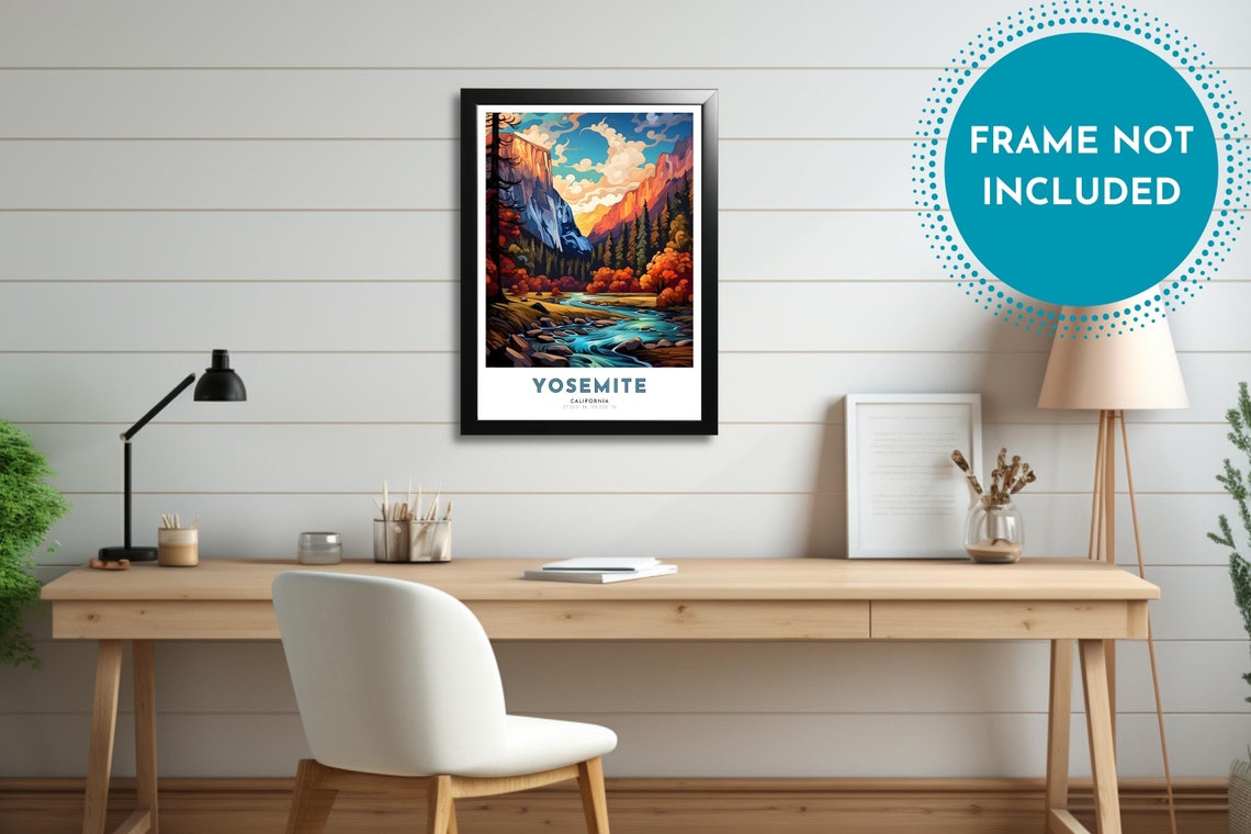 Yosemite California Valley Cliffs Autumn River Travel Poster - Image 2