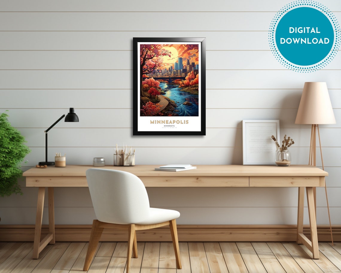 Minneapolis Minnesota Fall River Skyline Autumn Cityscape Poster - Image 3