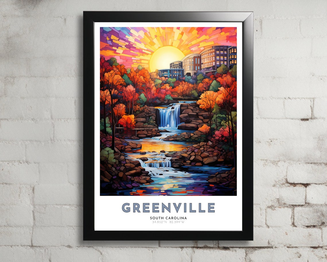 Greenville Travel Poster Of South Carolina Art Nouveau Gift For Lovers Of Greenville South Carolina Wall Art Decor Print Of Upstate Painting