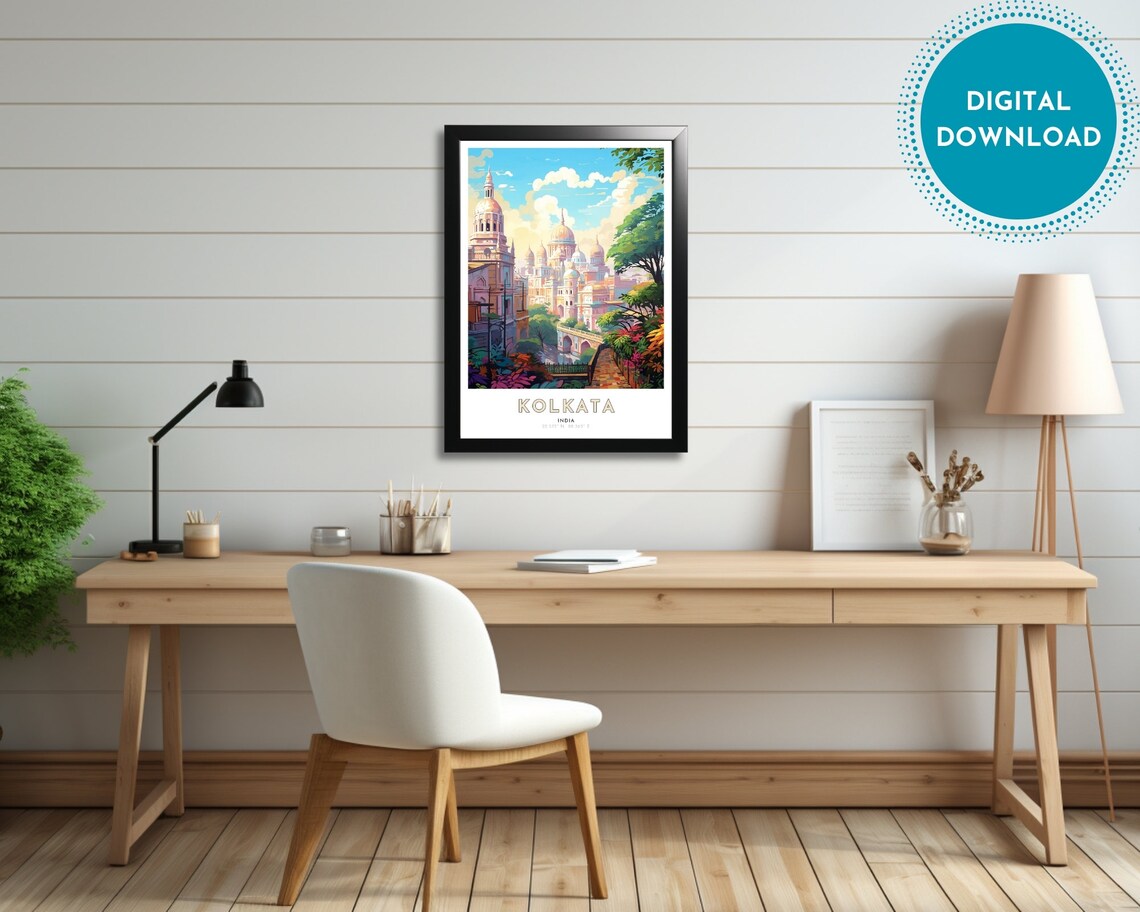 Kolkata India Domed Colonial Buildings Garden City Art Poster - Image 2
