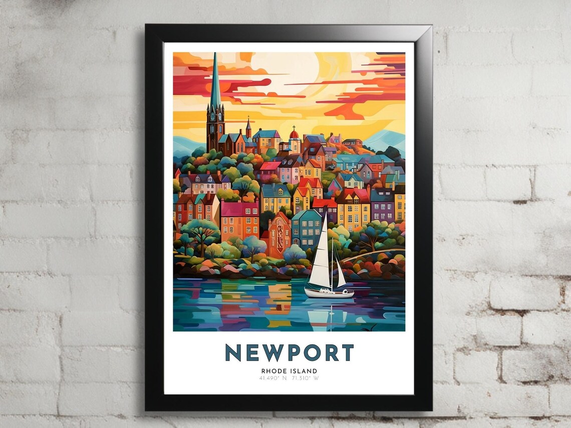 Newport Rhode Island Sailboat Harbor Sunset Coastal Town Poster