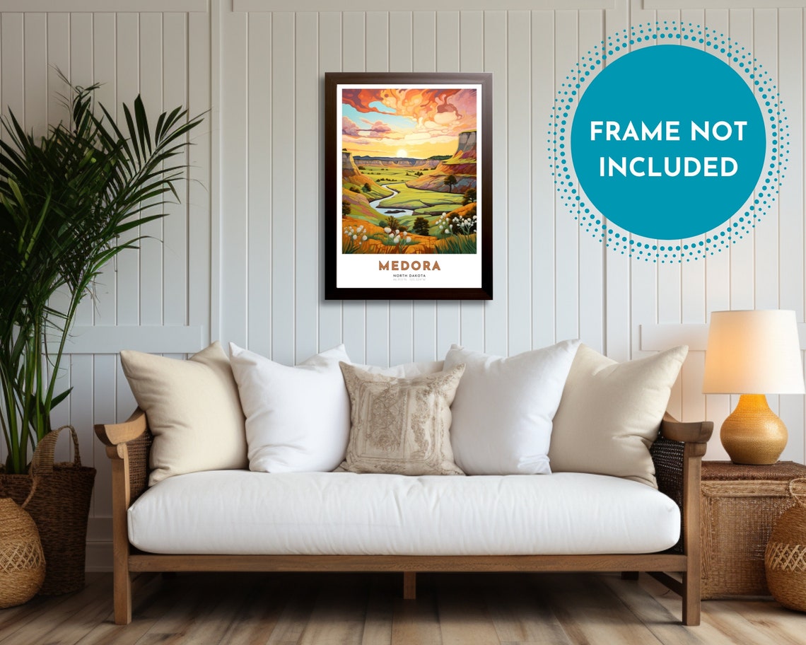 Medora Travel Poster Of North Dakota Art Nouveau Gift For Lovers Of Medora North Dakota Wall Art Decor Print Of Badlands Painting - Image 2