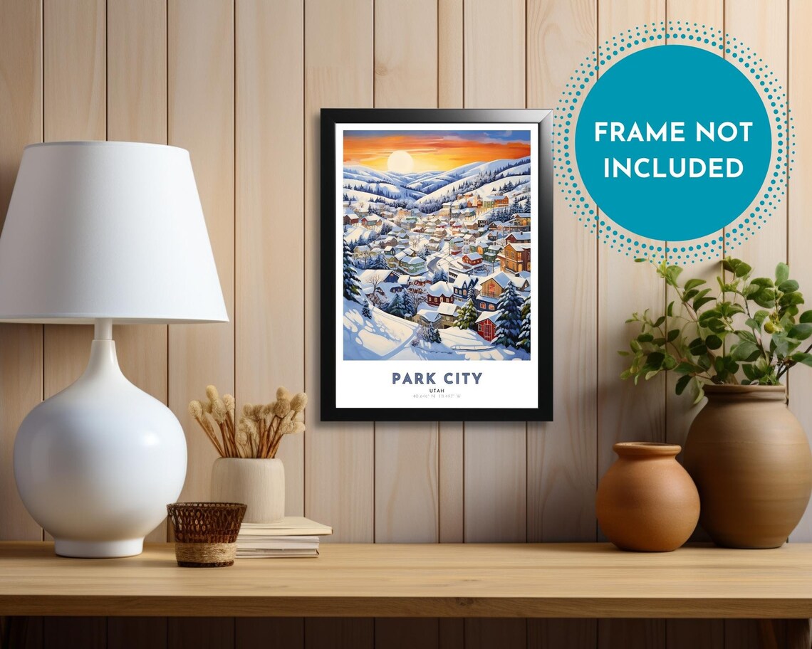 Park City Utah Snowy Mountain Village Sunrise Scene Travel Poster - Image 4