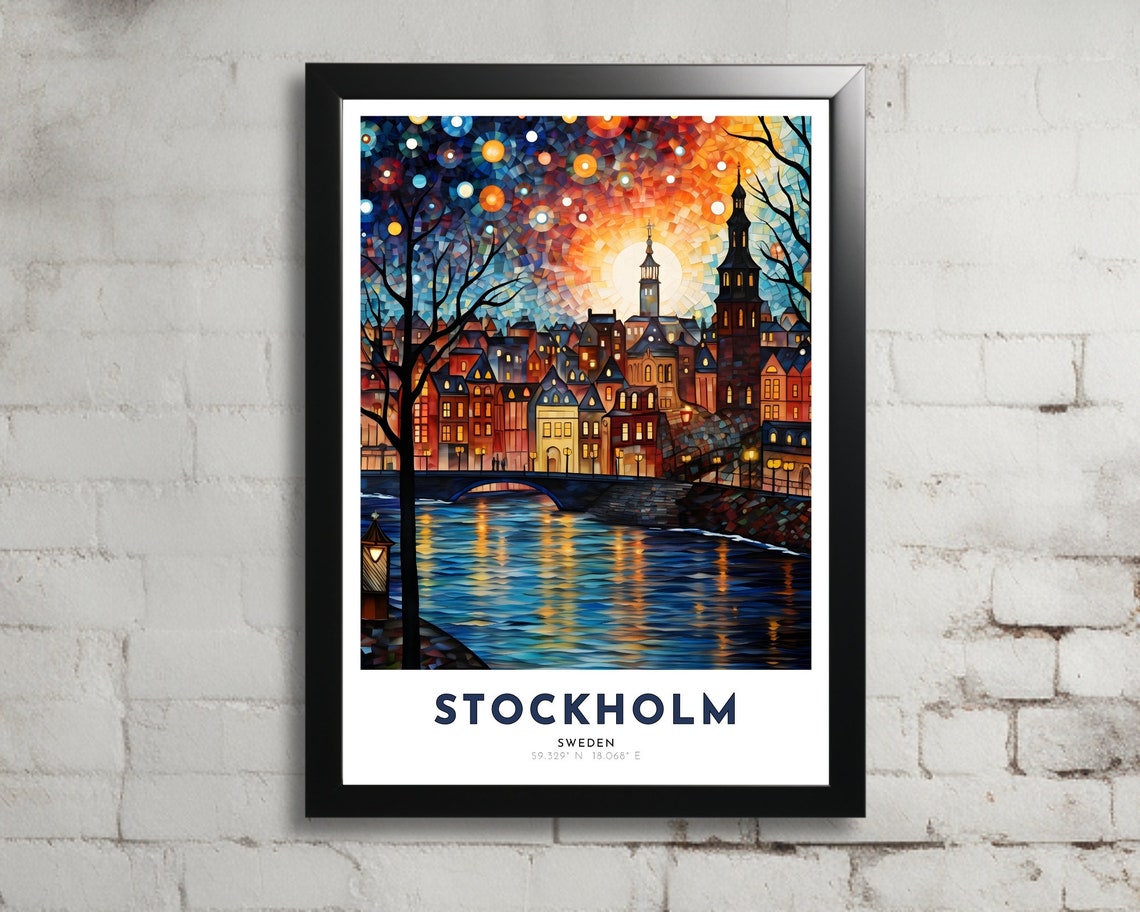 Stockholm Travel Poster Of Sweden Art Nouveau Gift For Lovers Of Stockholm Sweden Wall Art Decor Of Painting