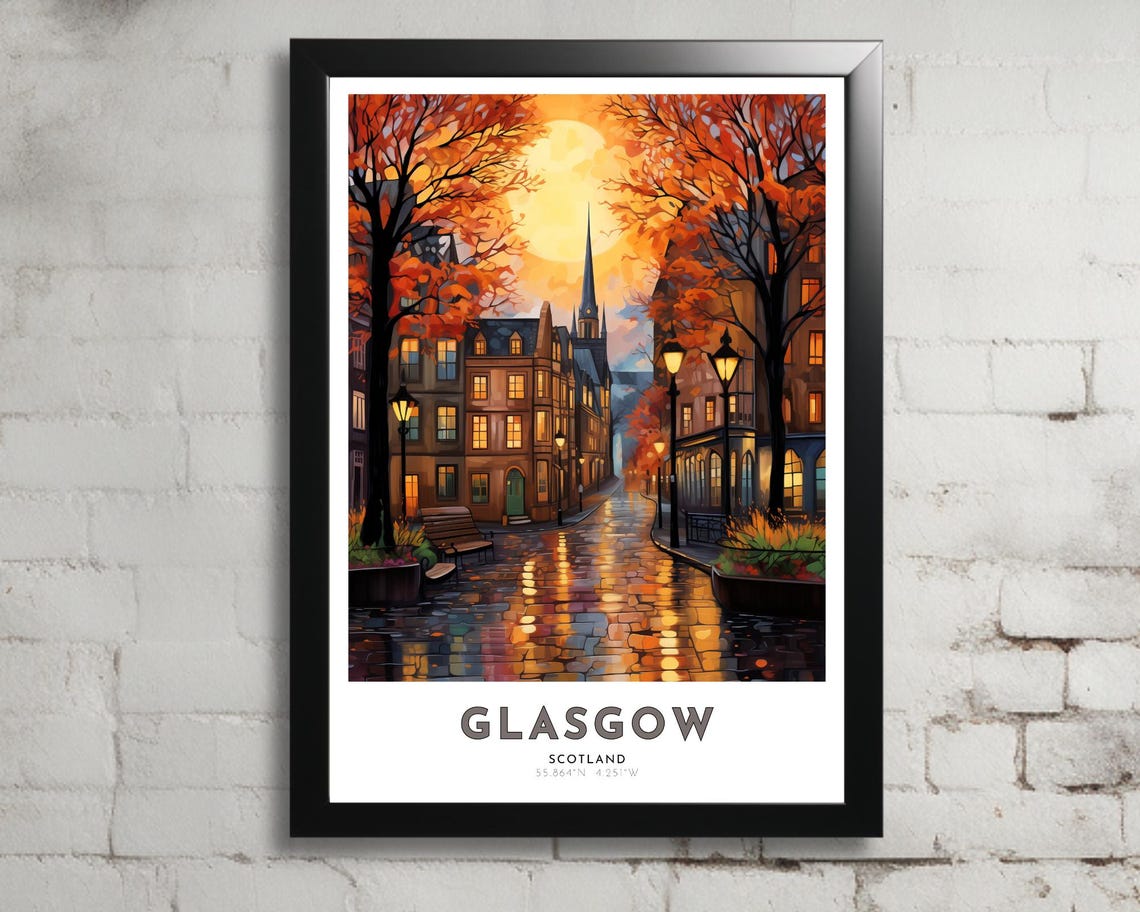 Glasgow Travel Poster Of Scotland Art Nouveau Gift For Lovers Of Glasgow Scotland Wall Art Decor Print Of Clyde Valley Painting