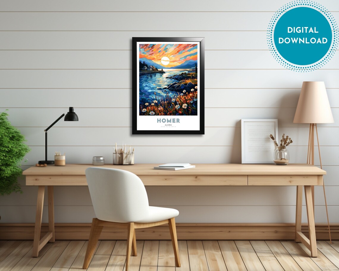 Homer Alaska Coastal Sunset Wildflower Shore Scene Travel Poster - Image 4