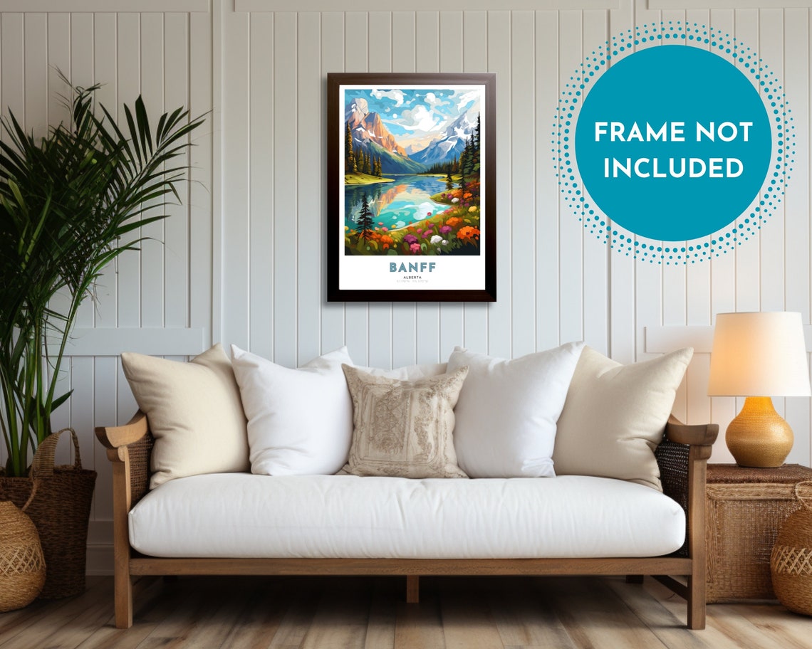Banff Travel Poster Of Alberta Art Nouveau Gift For Lovers Of Banff Alberta Wall Art Decor Print Of Canadian Rockies Painting - Image 3